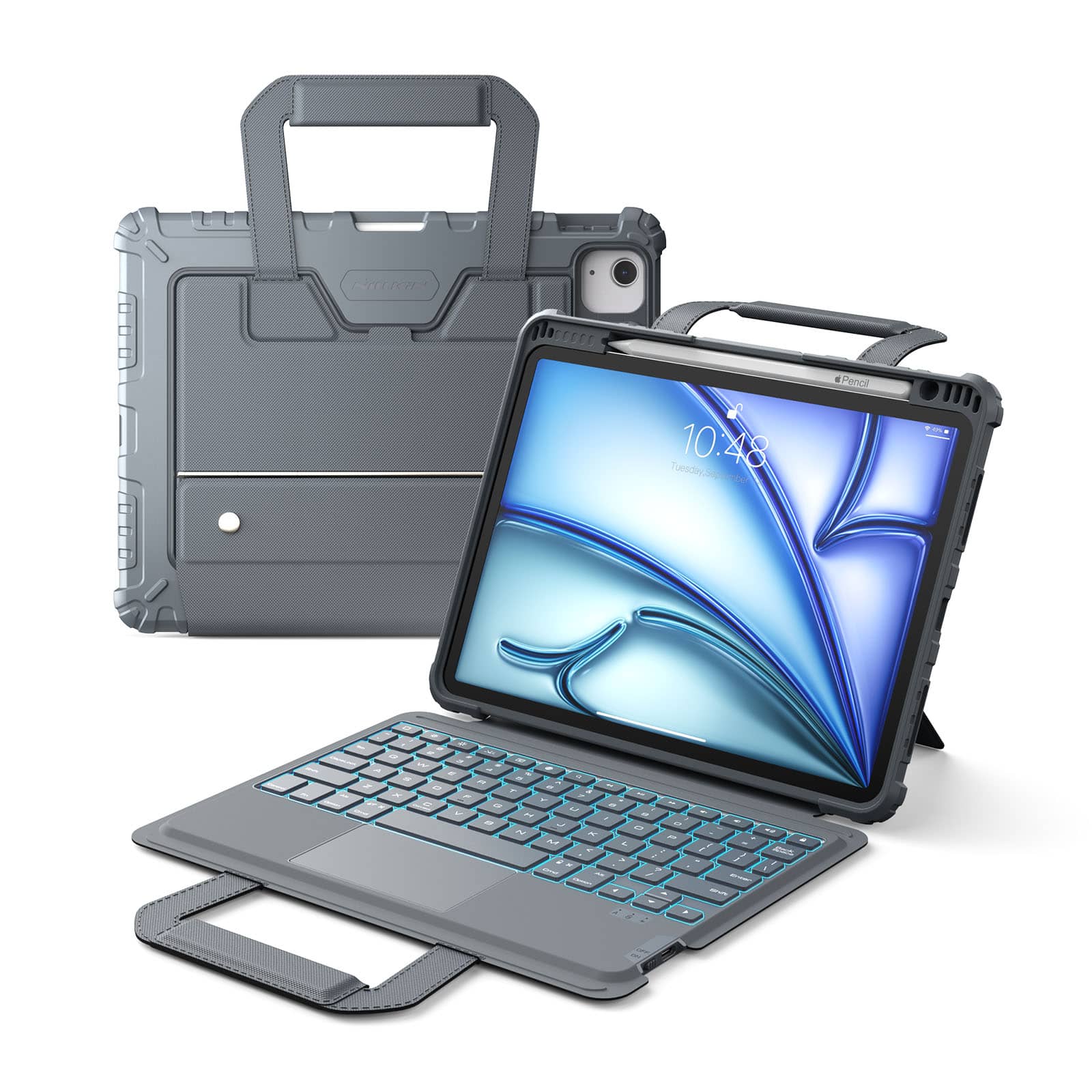 Carry Go Portable Handle Backlit Keyboard Case (Grey) for iPad Series - Image 13
