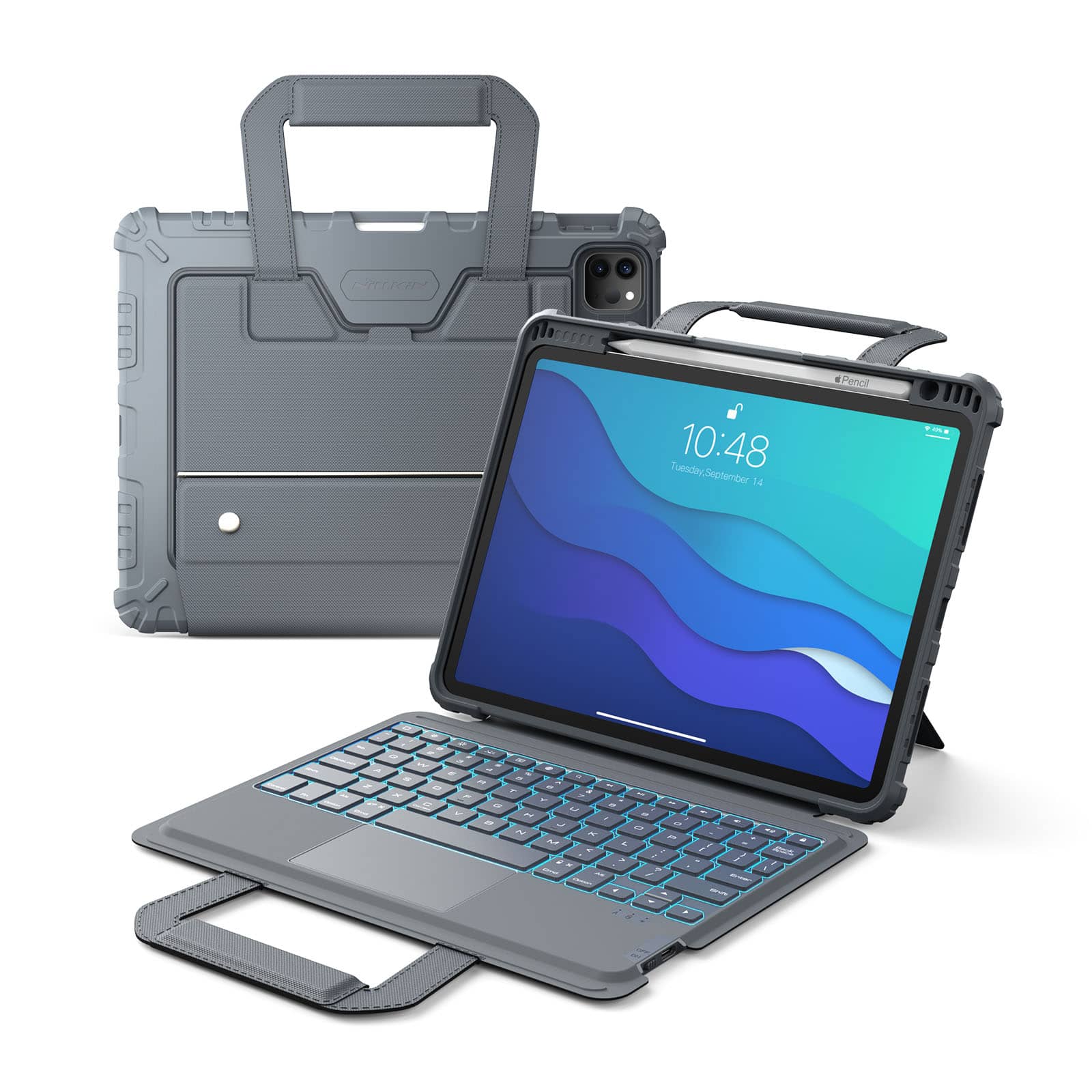 Carry Go Portable Handle Backlit Keyboard Case (Grey) for iPad Series - Image 5