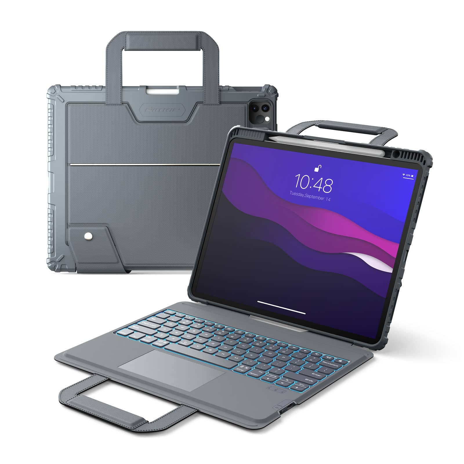 Carry Go Portable Handle Backlit Keyboard Case (Grey) for iPad Series - Image 9