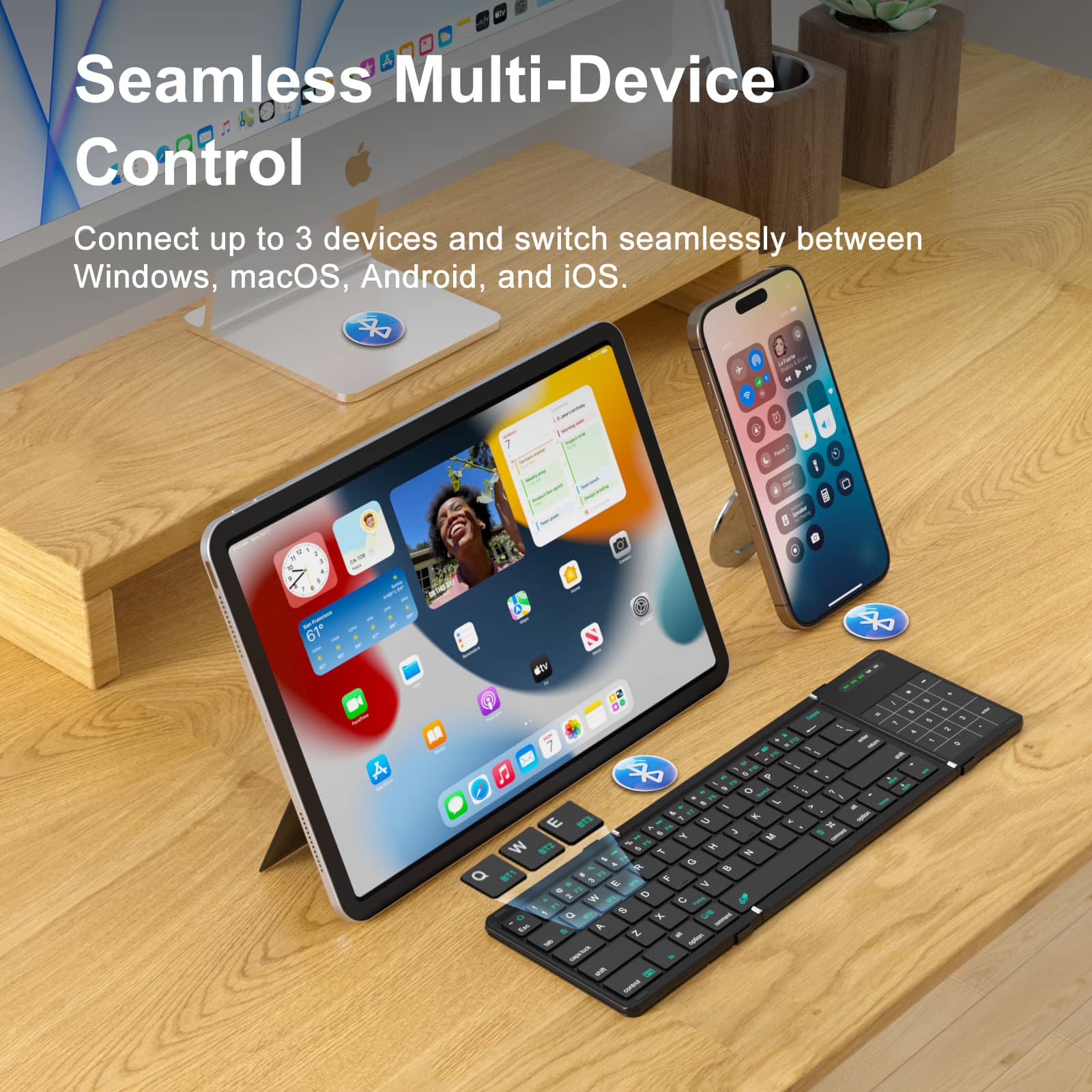 Cube Pocket Foldable Keyboard & FiberSnap Triple Phone Grip Holder - Image 5