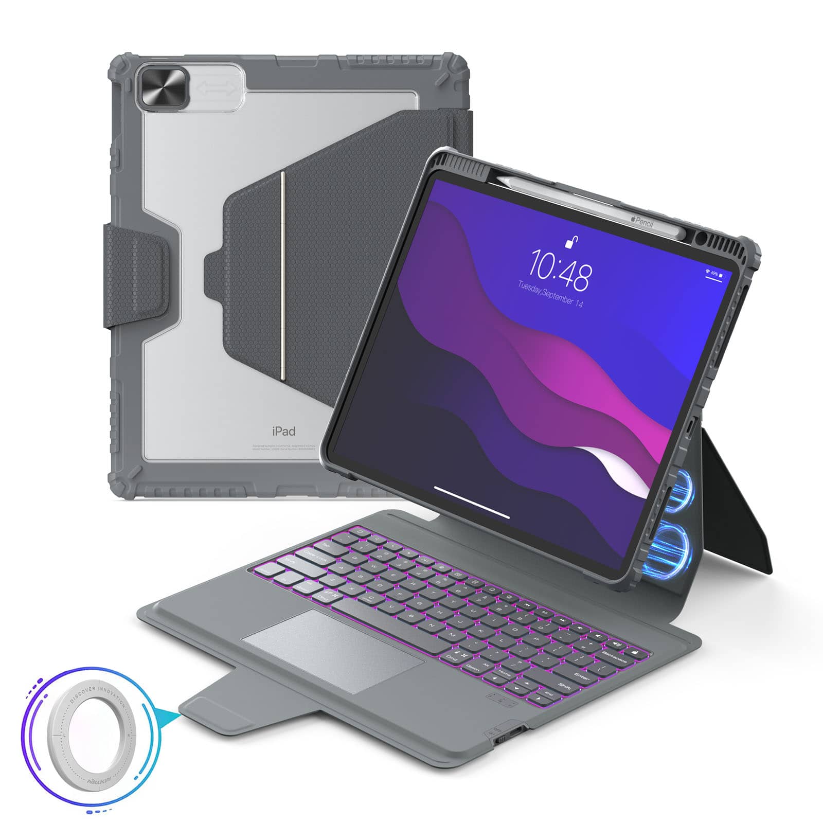 Magnetic Bumper Link Backlit Keyboard Case (Grey) for iPad Series - Image 19