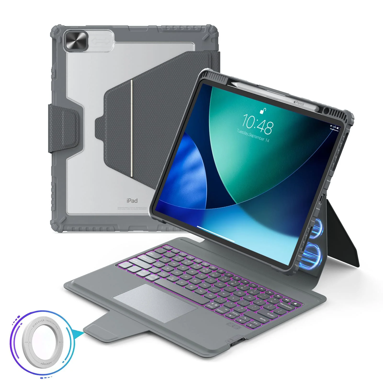Magnetic Bumper Link Backlit Keyboard Case (Grey) for iPad Series - Image 49