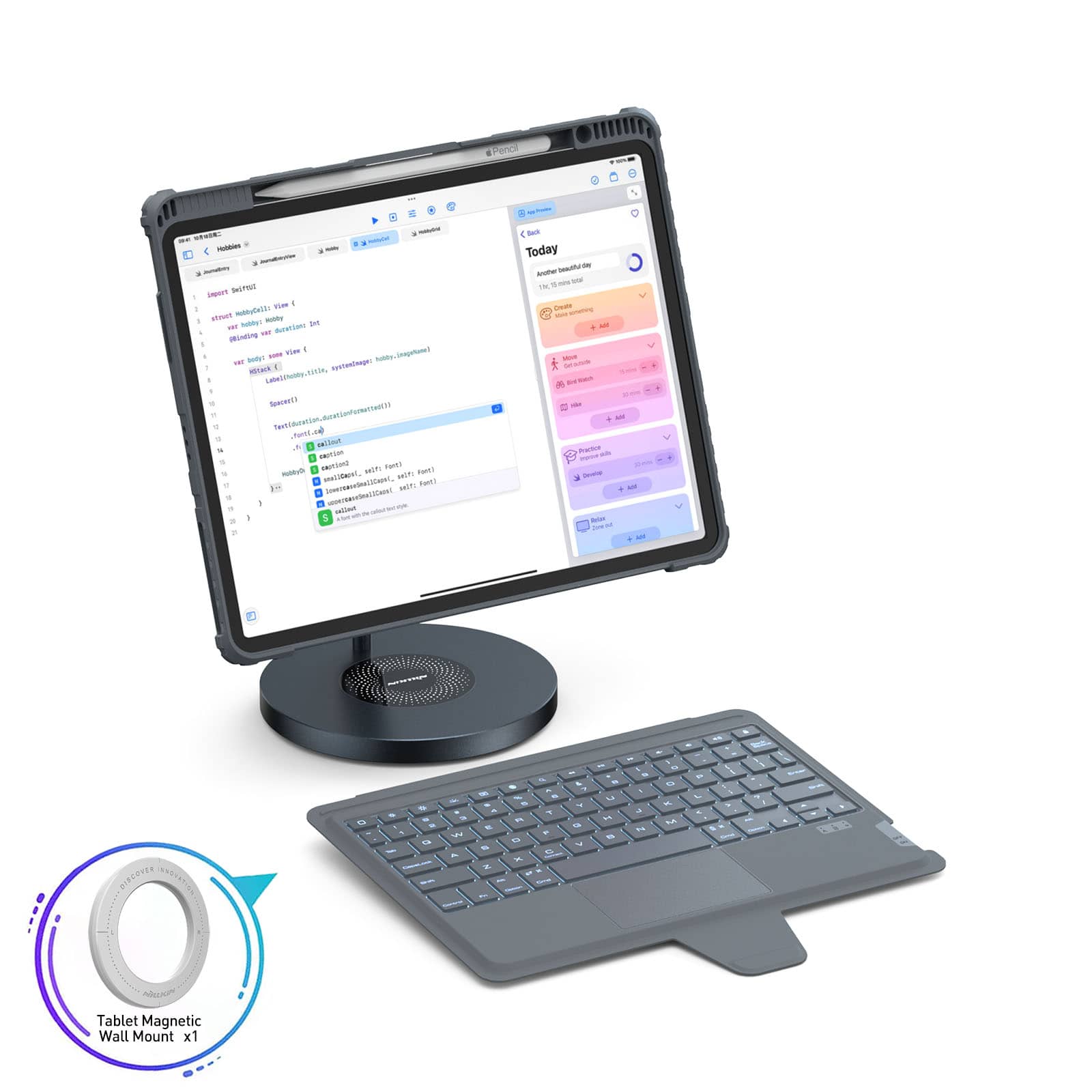 Magnetic Bumper Link Backlit Keyboard Case (Grey) with Magnetic Stand for iPad Series - Image 2