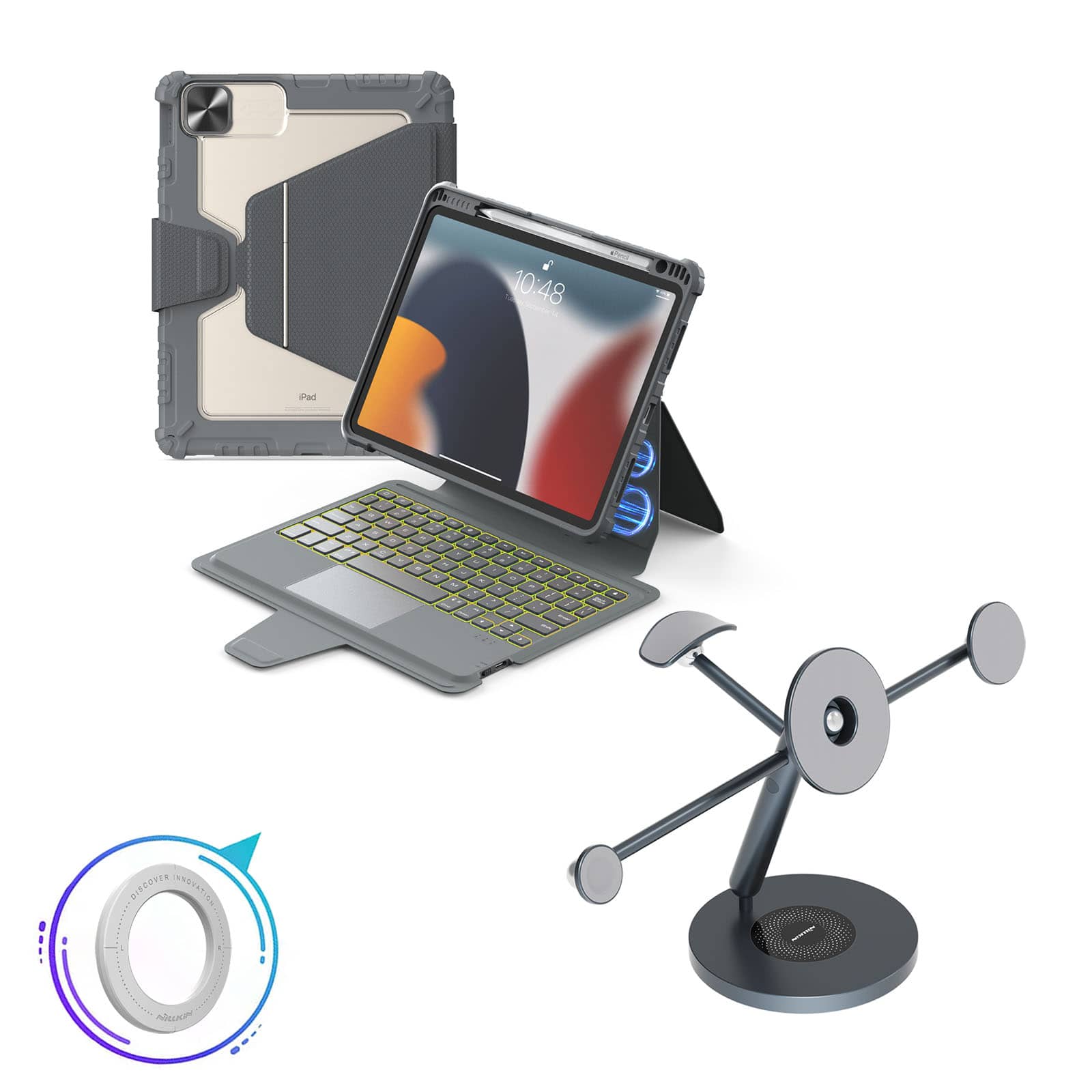 Magnetic Bumper Link Backlit Keyboard Case (Grey) with Magnetic Stand for iPad Series - Image 52