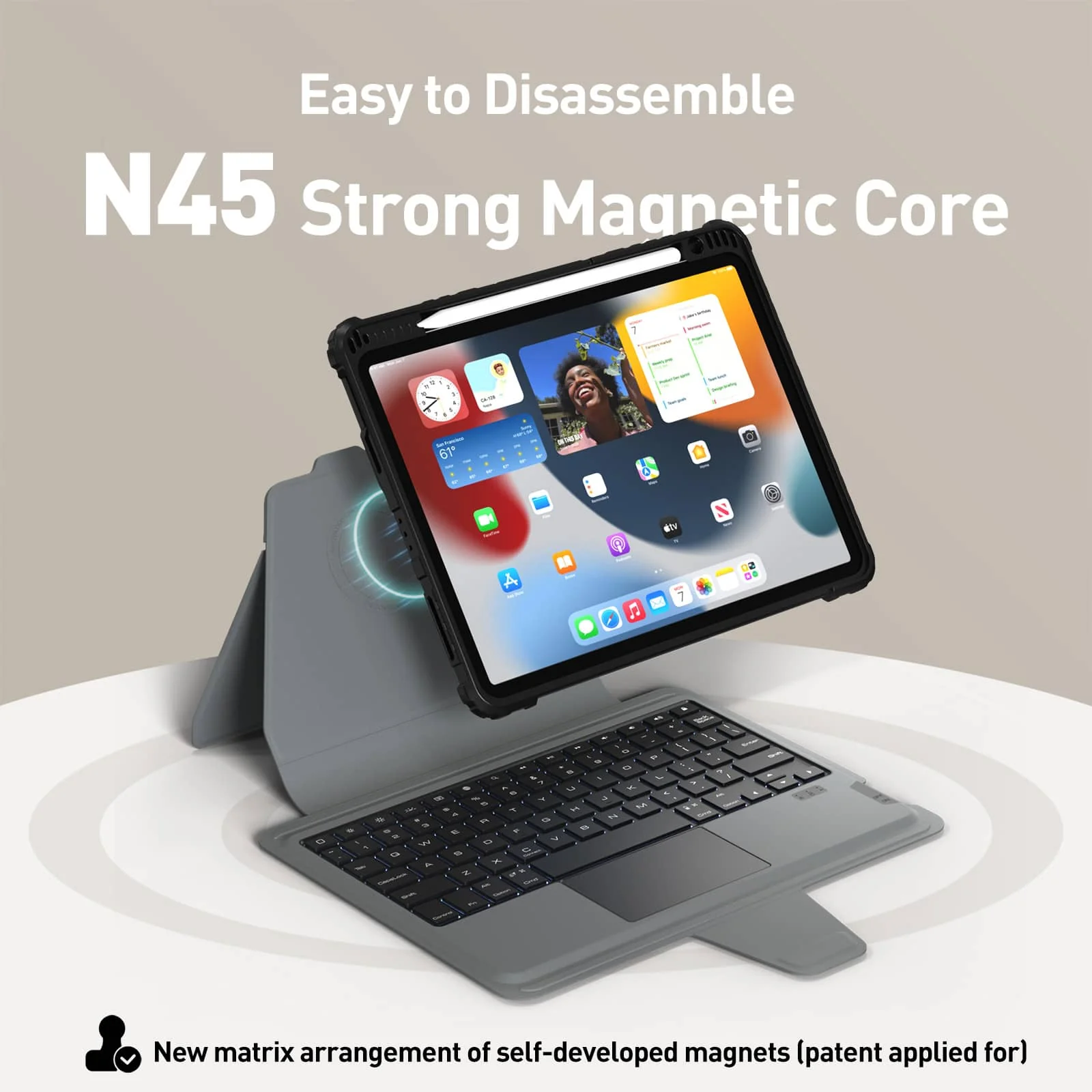 Magnetic Bumper Link Backlit Keyboard Case (Black) with Magnetic Stand for iPad Series - Image 124